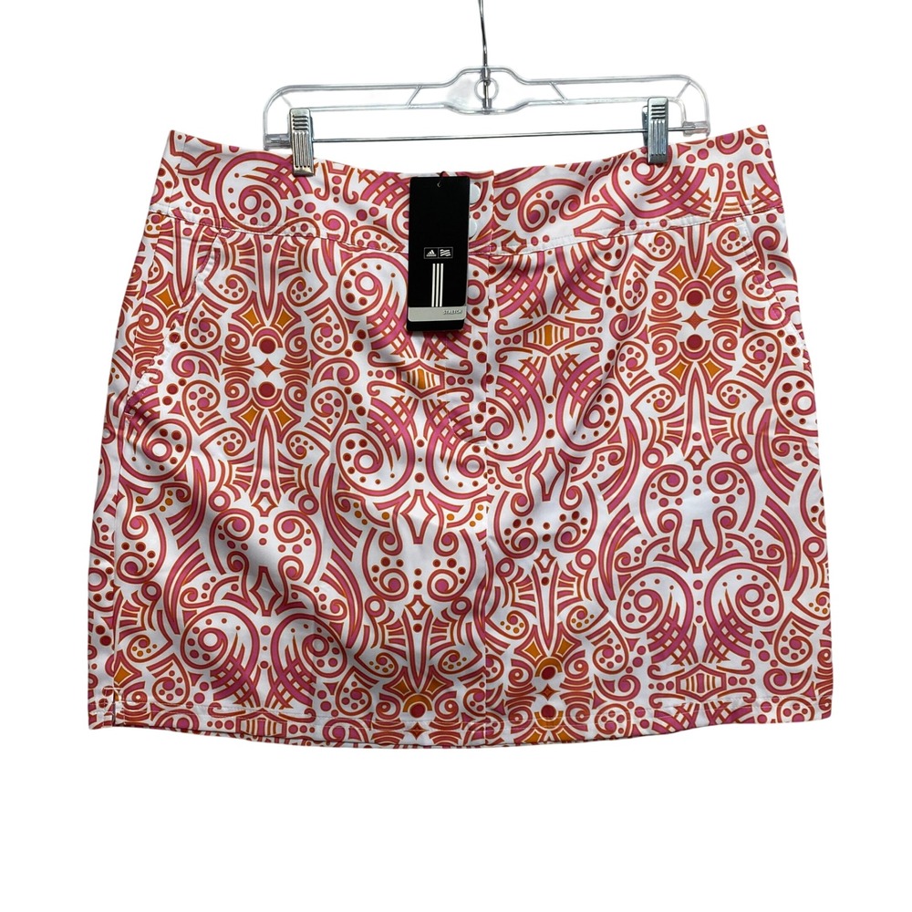 Adidas Skort Womens 16 Pink Geometric Paisley ClimaCool Stretch Golf Skirt